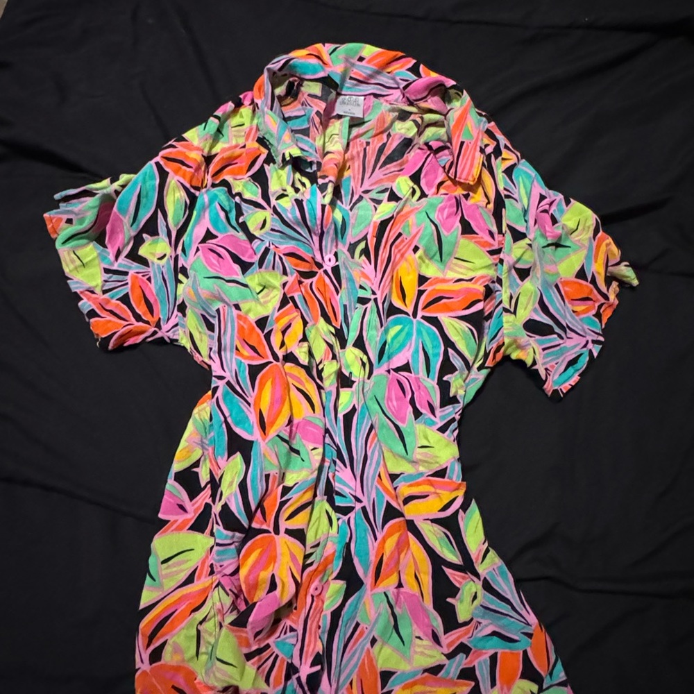 wild fable oversized Neon Tropical Print Shirt in Pink, Green & Black